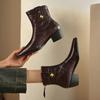 Fashion NEW Autumn Women Boots Genuine Leather Shoes for Women Square Toe Chunky Heel Shoes Rivet Zip Ankle Boots Concise Western Boots
