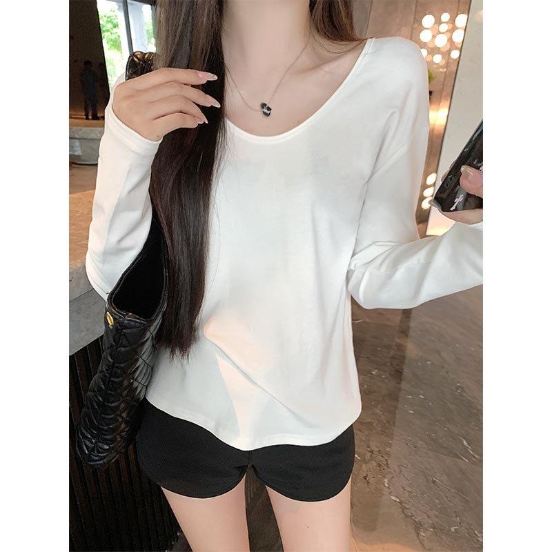 Women's Early Autumn French-style V-neck Loose Long Sleeve White Shirt