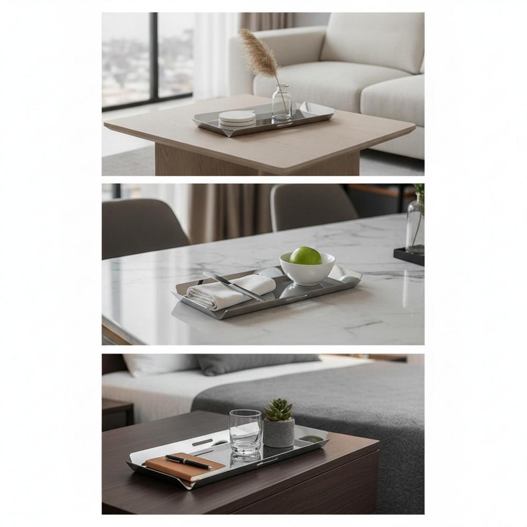Metal Serving Tray Raised Sides Rectangular Folded End Panels Kitchenware