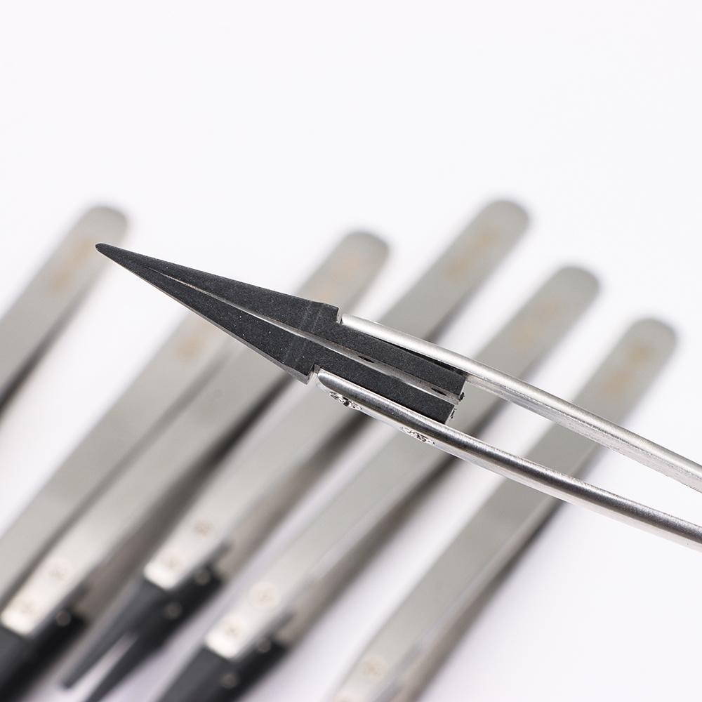 Full Hand Tool Parts Plastic Stainless Steel Replaceable Tips ESD Tweezers Carbon Fiber