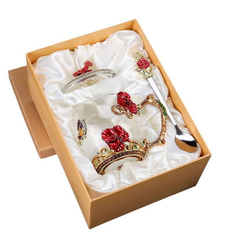 Creative Enamel-Colored Luxury Coffee & Milk Glass Cup Set for Living Room