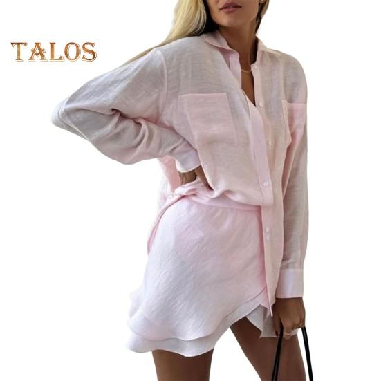 

Пляжный комплект с длинными рукавами, прозрачная рубашка и платье, повседневный комплект из 2 предметов для плавания, защита от солнца розовый