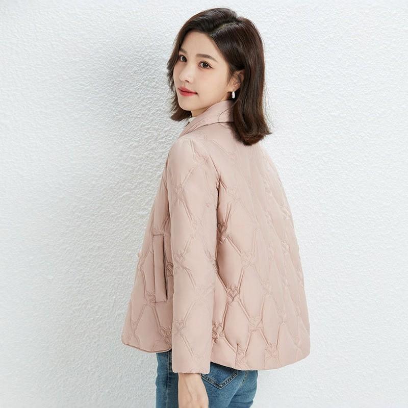 Womens Lightweight Hoodless Down Jacket Short Slim Fit Korean Style Casual Quilted Duck Coat