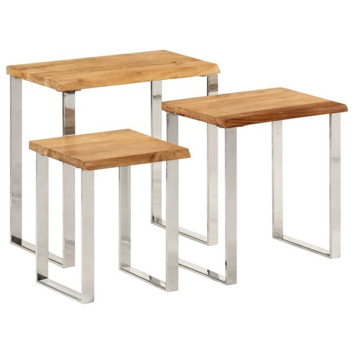 VidaXL Tables Gigognes 3 pcs avec Bord Vivant, Bout de Canapé avec Pied, Table d'Appoint, Meuble de Salon Salle de Séjour, 372761