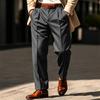 Men's Striped Dress Pants with Elastic Waistband and Button Closure for Business Work