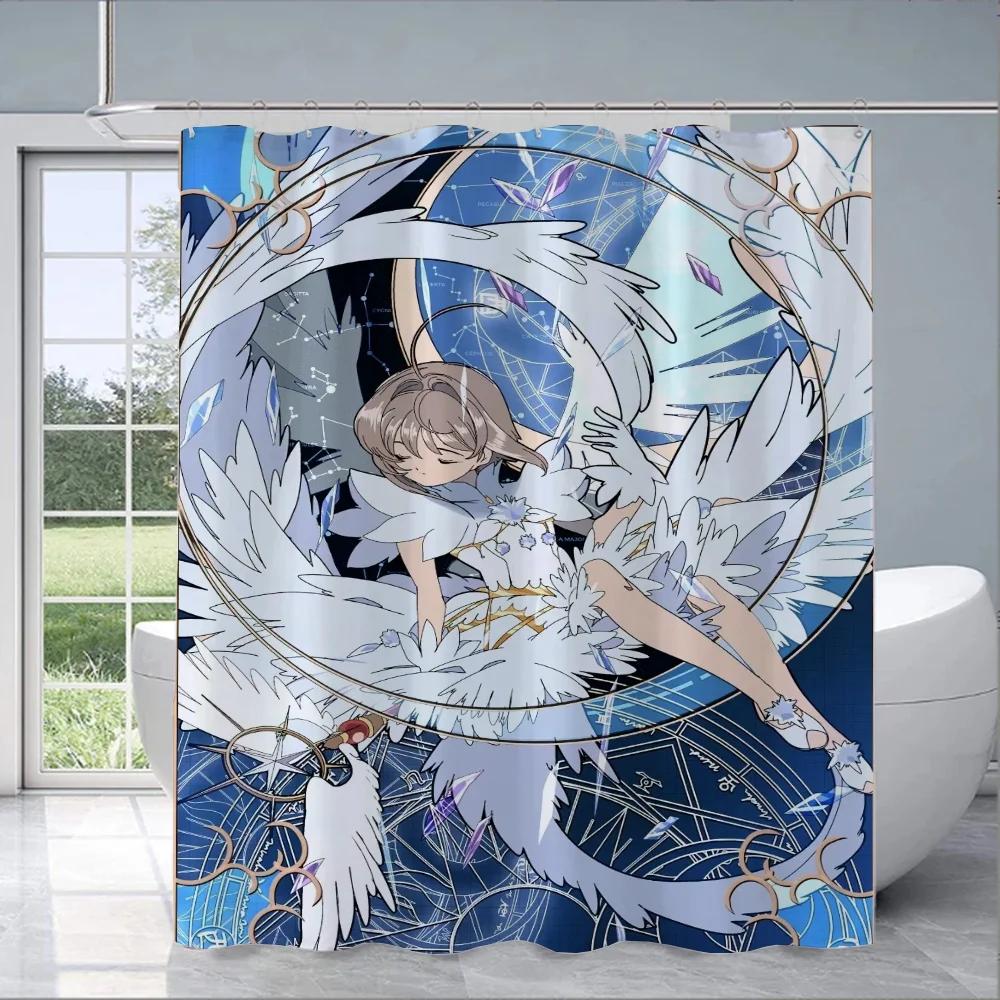 

European Curtain for Shower C-Card Captor Sakura Curtains in the Bathroom Accessories Set Bath Sets Waterproof Fabric Produ 200X140CM-78.74X55.1