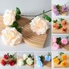 Artificial Rose Flower Realistic Fake Long Stem Rose Bouquet with 3 Heads Blooms