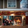 2D flat 1pc super large Christmas garage door banner - Santa Claus and fireplace scene with gifts, durable polyester fabric
