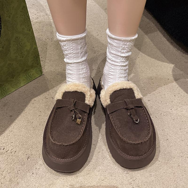 Damtjockbottnade pälstofflor Inomhus Utomhus Varma Höst Vinter Halvtofflor Snökängor Casual