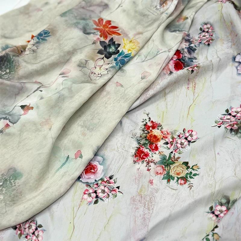 New Chinese Style Imitation Acetic Cloth Satin Cloth Qipao Skirt Material Clothing Fabric Diy Handmade Cloth Head Color Printing