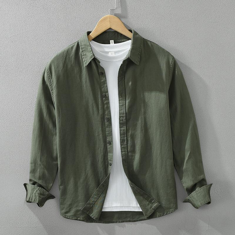 

Мужская свободная рубашка с длинным рукавом XXXL темно-зеленого