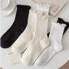 Cremefarbene Schnür-Damen-Wadenstrümpfe, Frühling und Sommer Reine Baumwolle Japanischer Stil Rüschen Jk Socken, Herbst und Frühling Kurze Socken