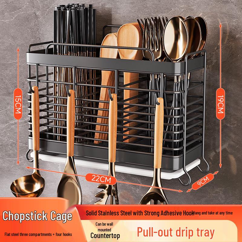 Wall-Mounted Stainless Steel Kitchen Utensil Holder for Chopsticks, Knives, and Forks