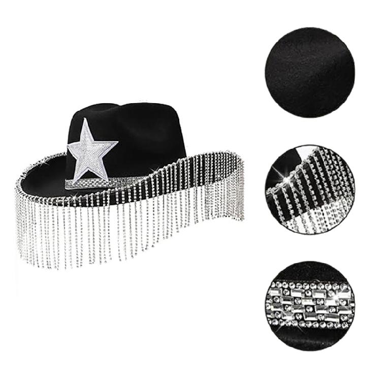 Fashion Cowboy Hats with Diamond Fringes Female Banquets Photography Cowgirl Hat