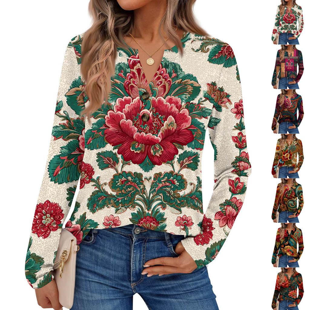 Women's Print Long Sleeve Shirts Elegant Casual Tops Trendy Shirts Tops