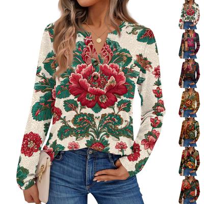 Women's Print Long Sleeve Shirts Elegant Casual Tops Trendy Shirts Tops