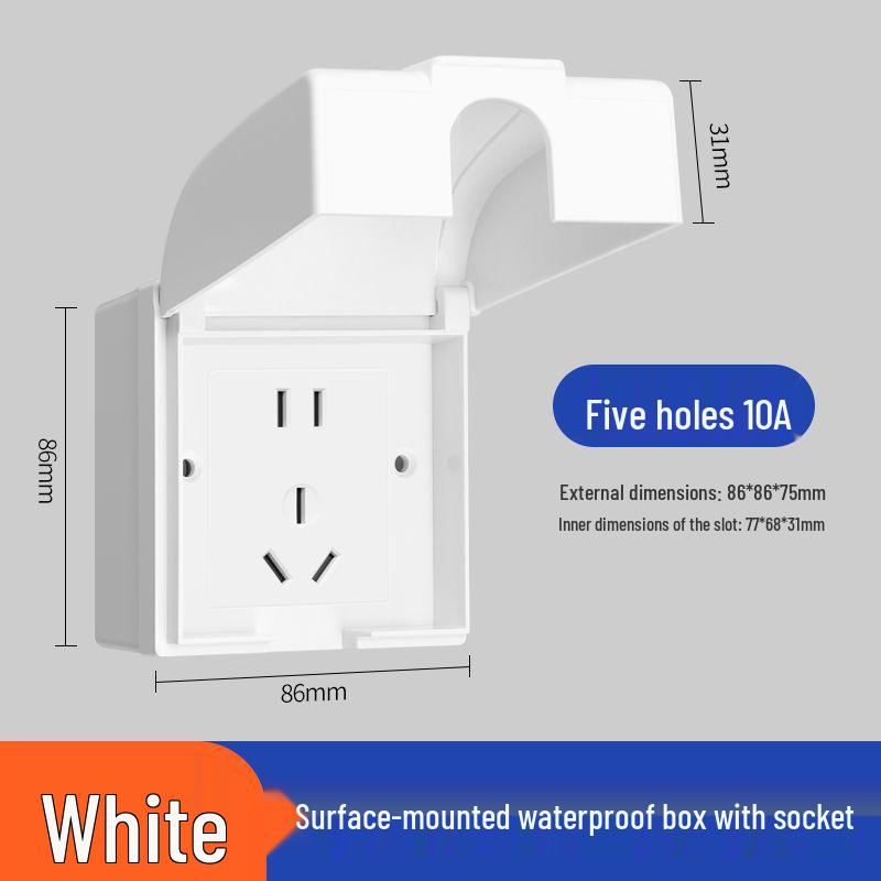 86 Type Outdoor Surface Mount Socket Box with Integrated Five-Hole Panel Switch Cover