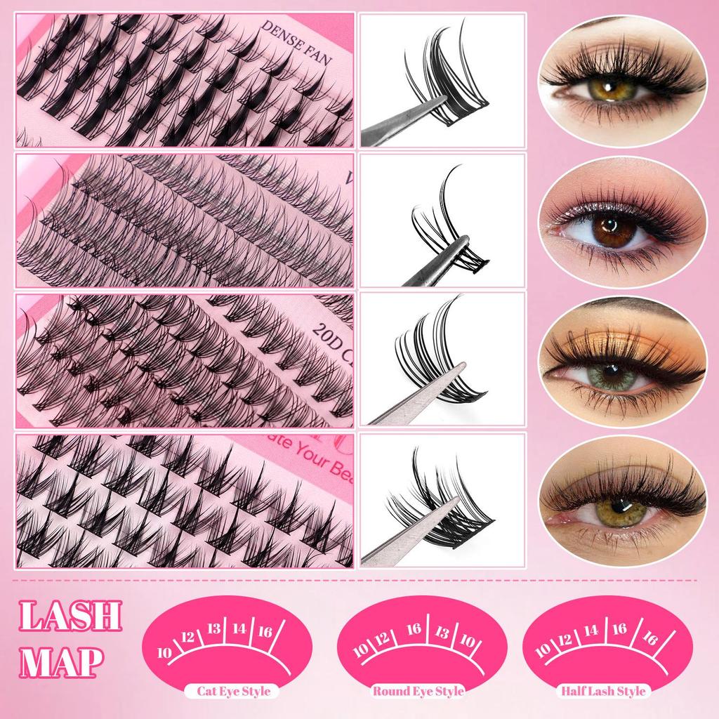Premium DIY Mixed Cluster False Eyelash Set - 547 Dense, Curled Segments for a Customized Look