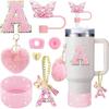 8pcs Cup Accessories for Stanley Cup 30oz 40oz Includes Butterfly Straw Cover Cap Silicone Boot  Handle Charm Initials Sticker
