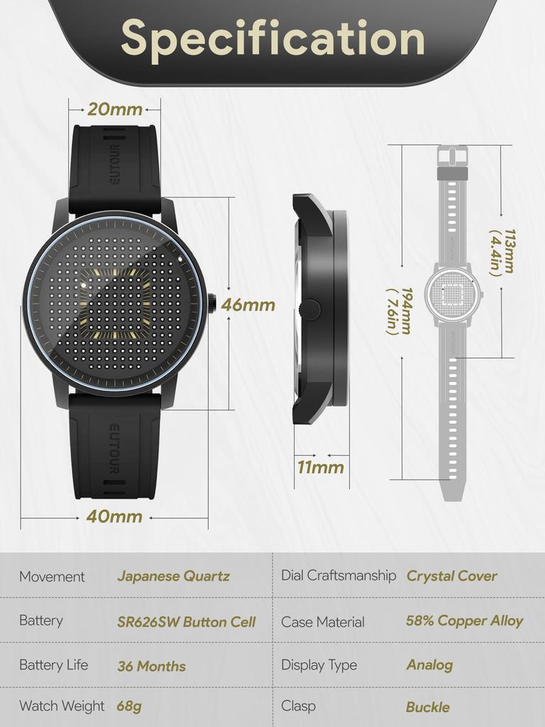 EUTOUR Magnetic Casual Quartz Watch with Magnetic Ball 40mm Rubber Black Men's Watch, Creative, Stylish, Simple, Design, Dial, Band,