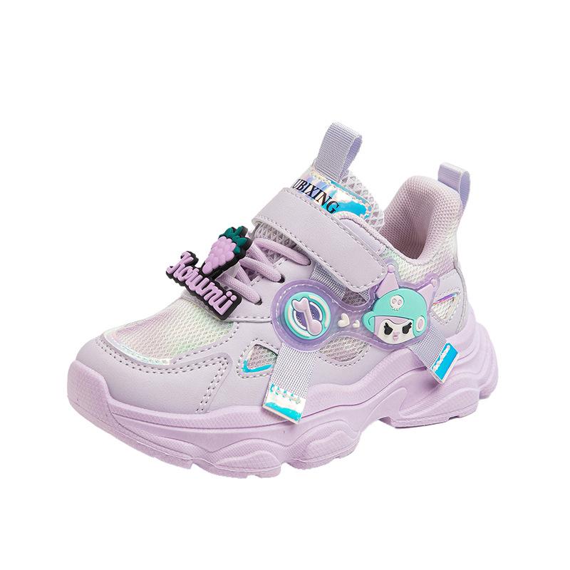 2026 New Korean Style Girls' Cartoon Sports Shoes - Soft Sole, Leather Surface Casual Sneakers for Medium and Large Children