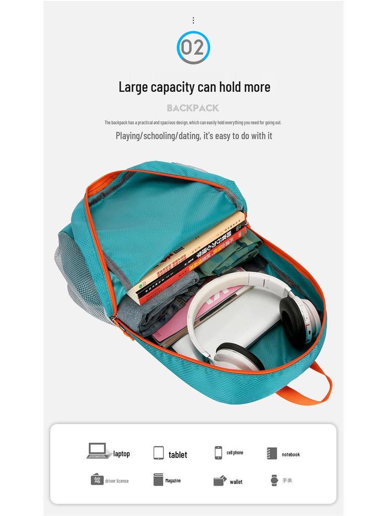 Large-Capacity Minimalist Unisex Foldable Outdoor Backpack for Students