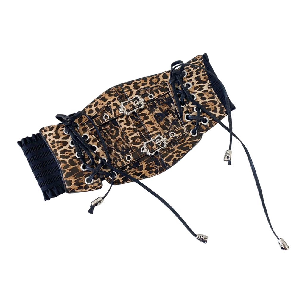 Lace Leopard Pattern Corset Women Waspie Laceup Tied Waistband Retro Cincher for Formal Event Party Elastic Waistbelt