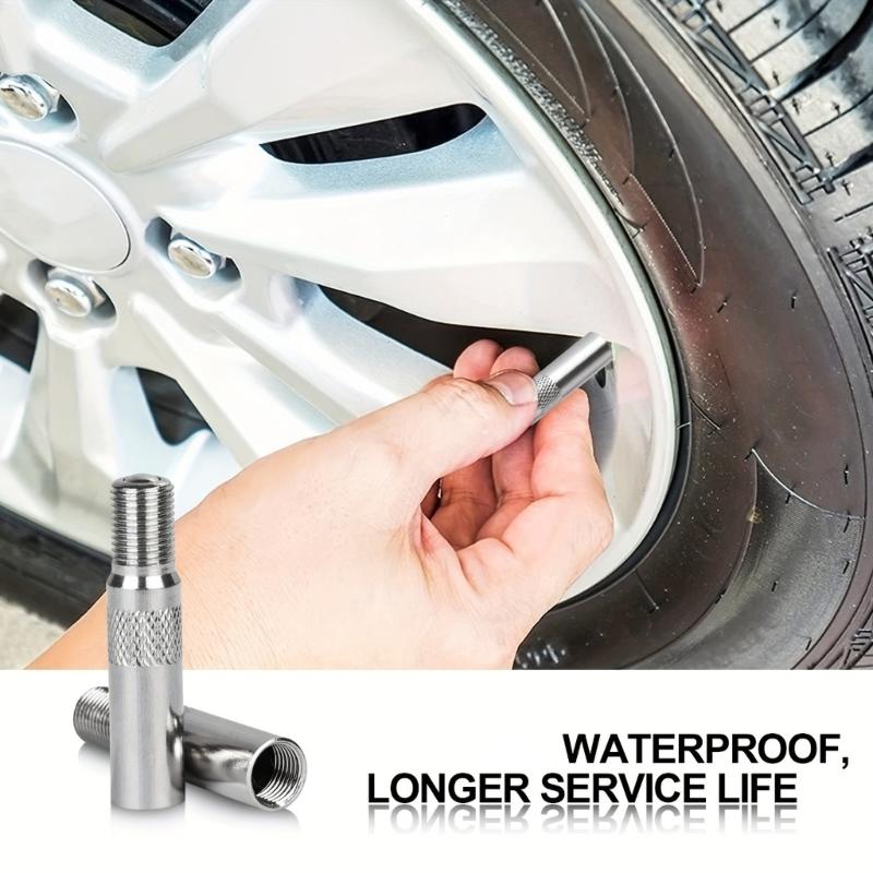 Three Size Tire Stem Extensions with Covers, Screw-On Metal Stem Adapter Set for Direct Stem Access in Tire Inflation and Pressure Checks