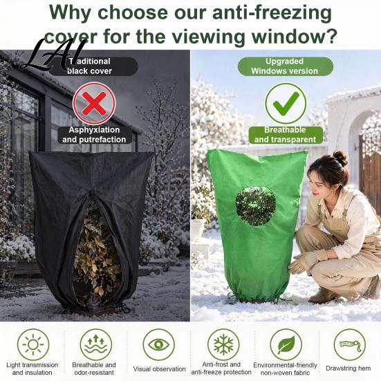 Thermal Insulation for Landscape Trees Plant Cover with Clear Window Freeze Protection Reusable Drawstring Tree Protective Garden Shrubs Cover,