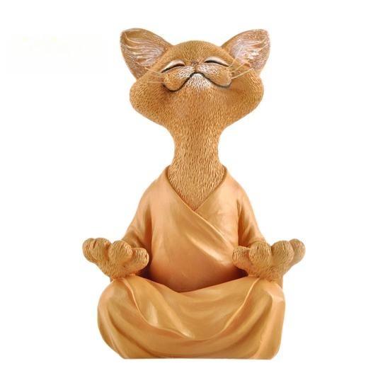Resin Zen Cat Figurine In Meditation Pose for Home and Office Decor