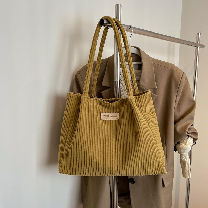 Large Capacity Corduroy Canvas Bag Schoolgirl Commuter Handbag Fashion Casual Shoulder Tote Bag