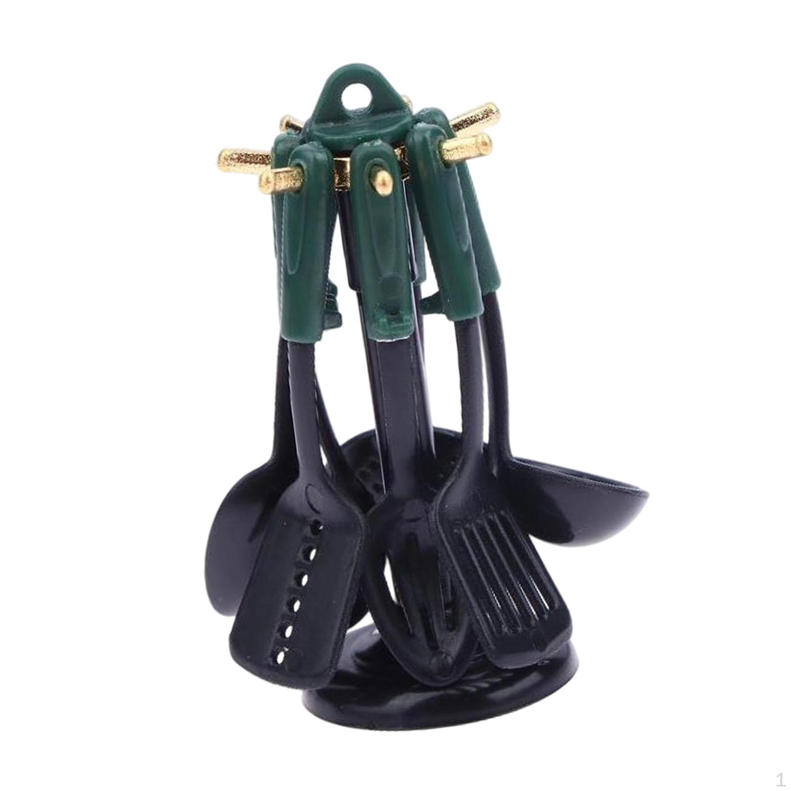 

7-piece Dollhouse Cookware Set, Realistic Miniature Accessories Black Green