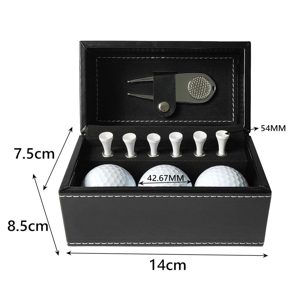 Golf Ball and Tee Gift Set with PU Leather Box Metal Divot Tool Golf Gift for Men for Green Golfers Golf Course Grandpa Dad