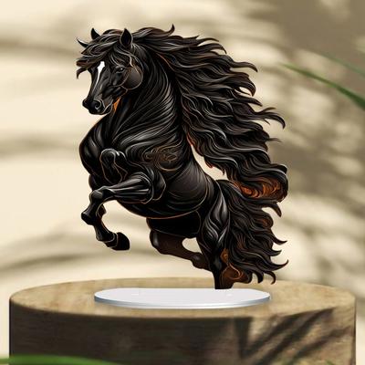 Placa de Mesa de Cavalo em Acrílico 2D Preto Fosco Decoração em Formato de Cavalo Ornamento de Mesa para Sala de Estar Quarto Presente para Amante de Cavalos