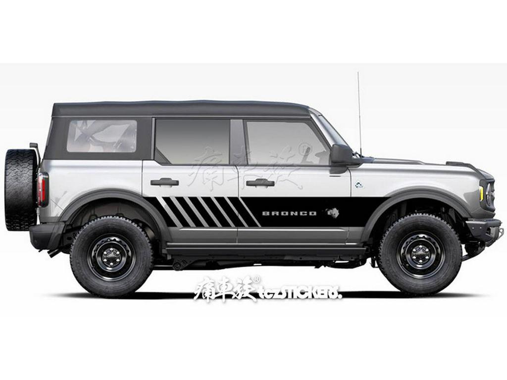 Bronco Mustang Car Stickers: Pinstripes, Waistline, and Side Skirt Decorations