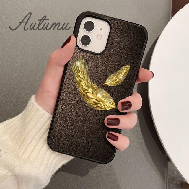 

Feather Gold Foil Phone Case for iPhone 17 Air 15 16 16e 11 12 13 14 Pro Max Plus Cover coque Fundas Shell iPhone 13