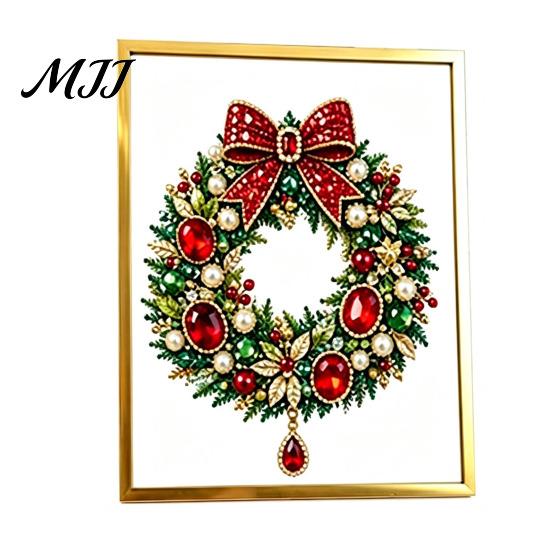 Cornice Artistica Decorativa in Vetro Fai da Te Pittura con Perline di Cristallo Sintetico Kit Albero di Natale, Set Scintillante di Materiali per Artigianato a Tema Festivo, Perline di Gemme 3D per