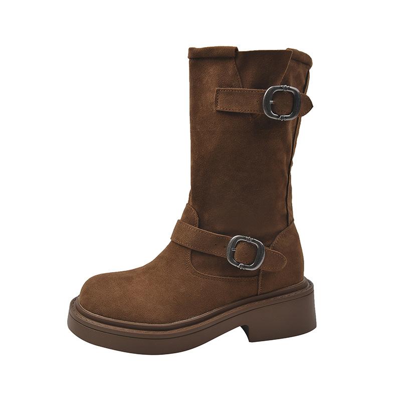 

Thick-soled Martin boots women s 2025 autumn and winter retro Maillard metal buckle short cowboy boots medium tube stack thin boots 40 хакі