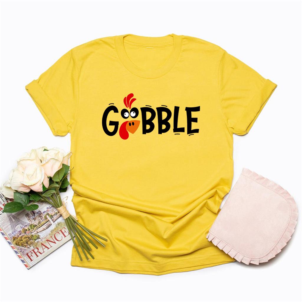 Gobble Gobble Thanksgiving T Shirt Family Thanksgiving Shirts Women Short Sleeve T-Shirt Turkey Tops Casual Women T Shirt