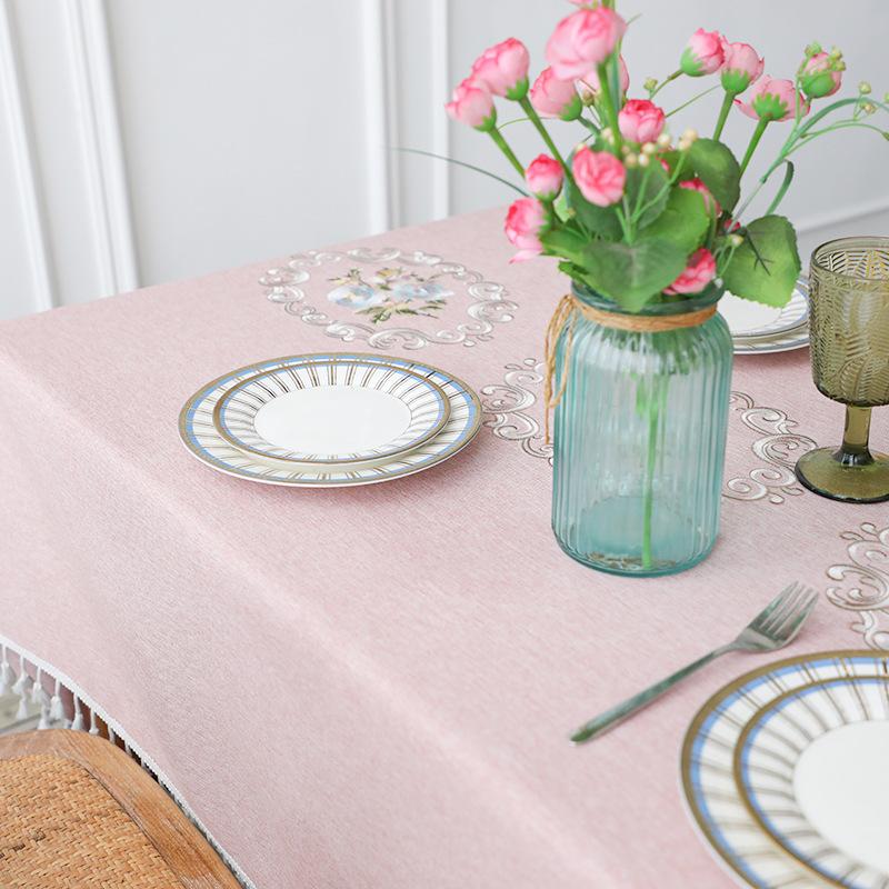 New Nordic Tablecloth Embroidered with Flowers Home Dining Table Cloth Rectangular Simple and Versatile Beautifying Decoration