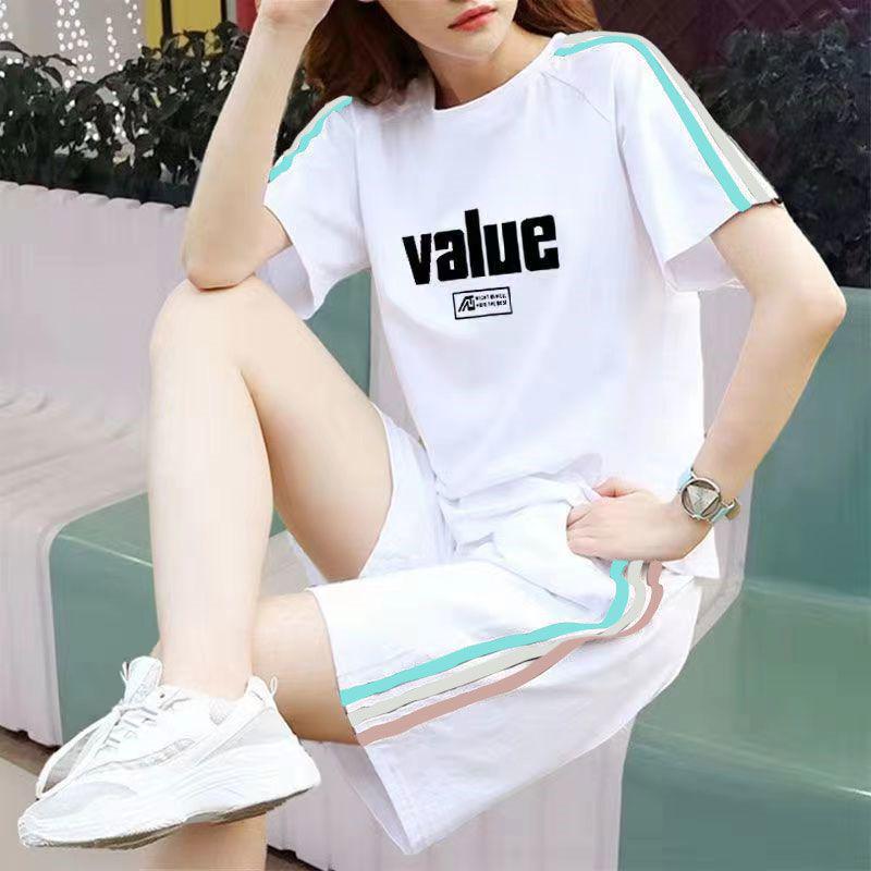 Women's Korean-Style Summer White Loose Plus Size Short Sleeve T-Shirt & Shorts Set