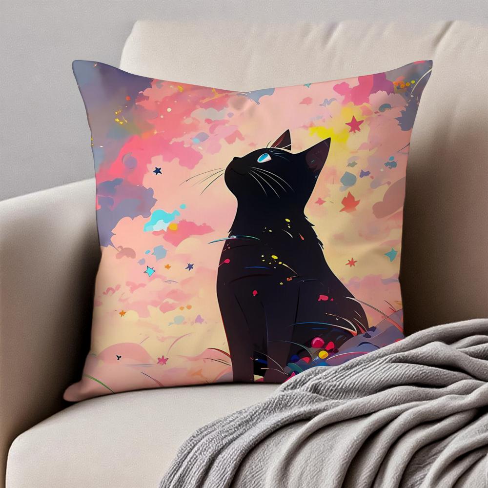Starry Sky Art Cat Cushion Cover Pillowcase Anti-Dustmite Invisible Zipper Short Plush Sofa Cushion