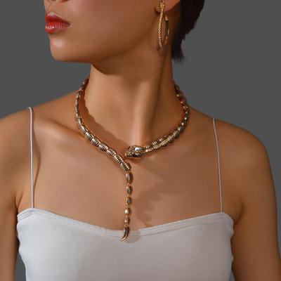 Fashion Light Luxury Snake Necklace Set Female, High-End Diamond-Encrusted Zircon Snake Collarbone Chain Earrings