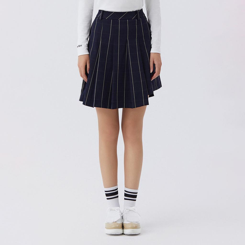 MARTINE GOLF Unbalance Pleats Mid Skirts_Navy