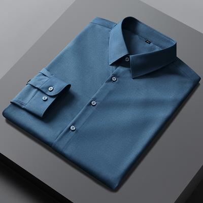 Luxury Designer Stretch Menswear Clothing Business Regular Fit Wrinkle-Free Soild Long Sleeve Button-up Shirts Without Pocket