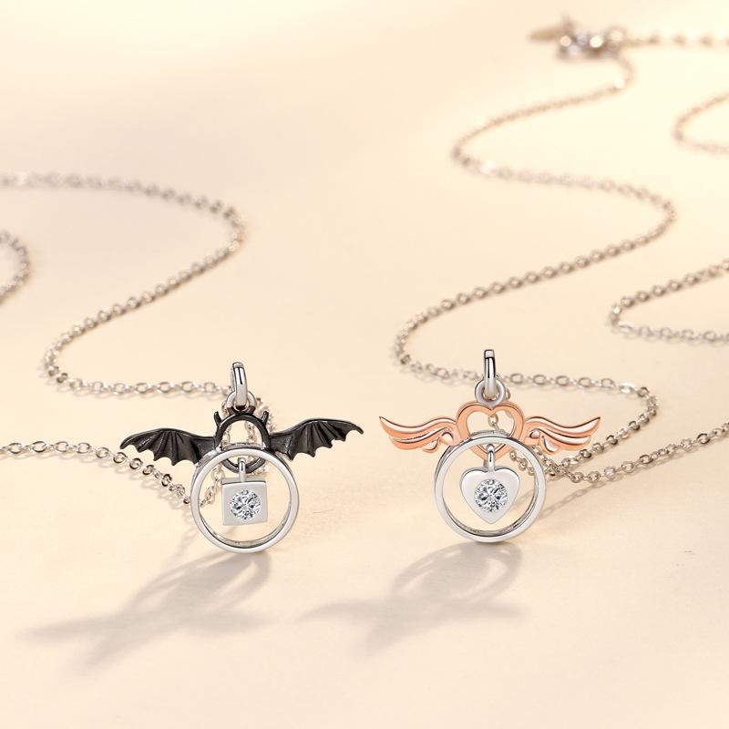 Original Engel und Dämon Paar Halskette Mode Kreativ Intelligente Engelsflügel Valentinstagsgeschenk Premium Langlebig