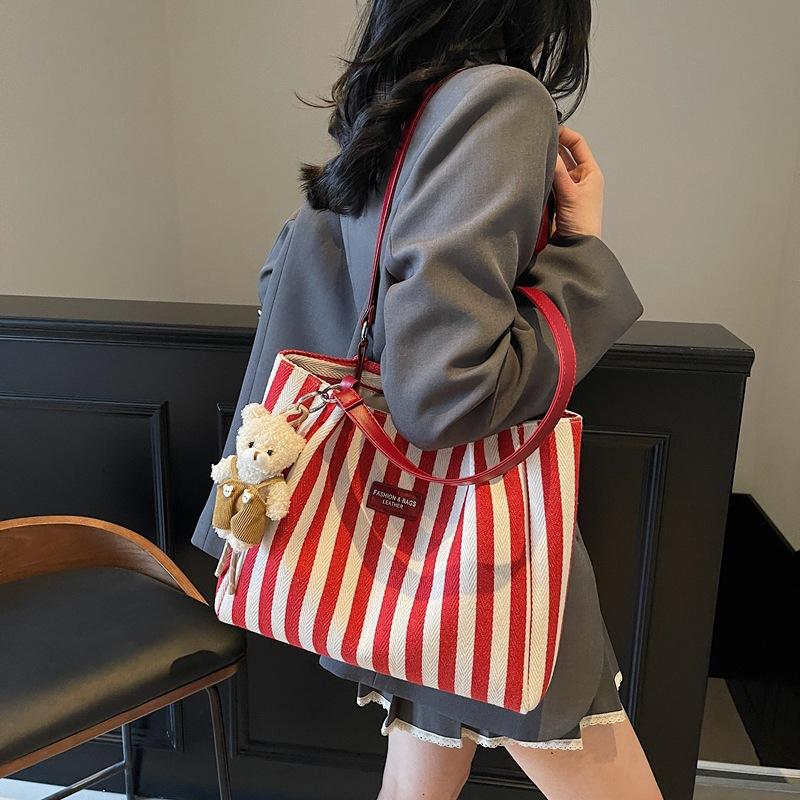 Summer Tote Bags for Woman 2025 Stripe Designer Shoulder Shopper Storage Bag Women Casual Canvas Handbag