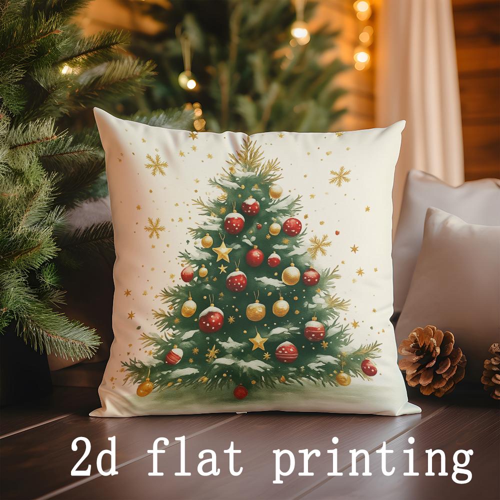 

Home Decor Christmas Tree Pattern Cushion Cover Suitable For Sofa Bedroom Car Pillow Cover Cushion Rectangular Back Cushion 16x16Inch