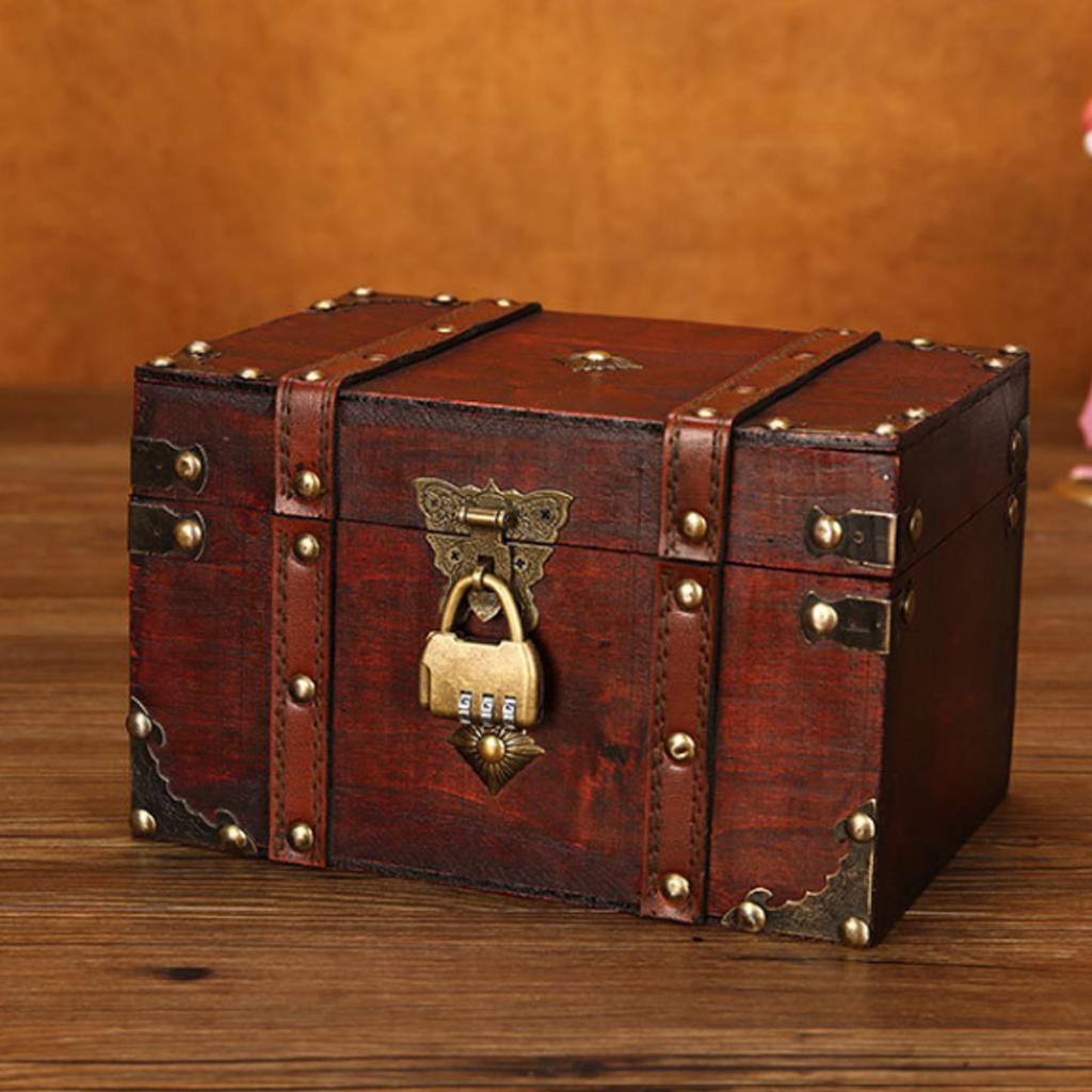 Vintage Wooden Jewelry Storage Box Case Treasure Chest Organizer Holder