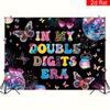 2D Disco Butterfly Happy 10th Birthday Backdrop, In My Double Digits Era Banner